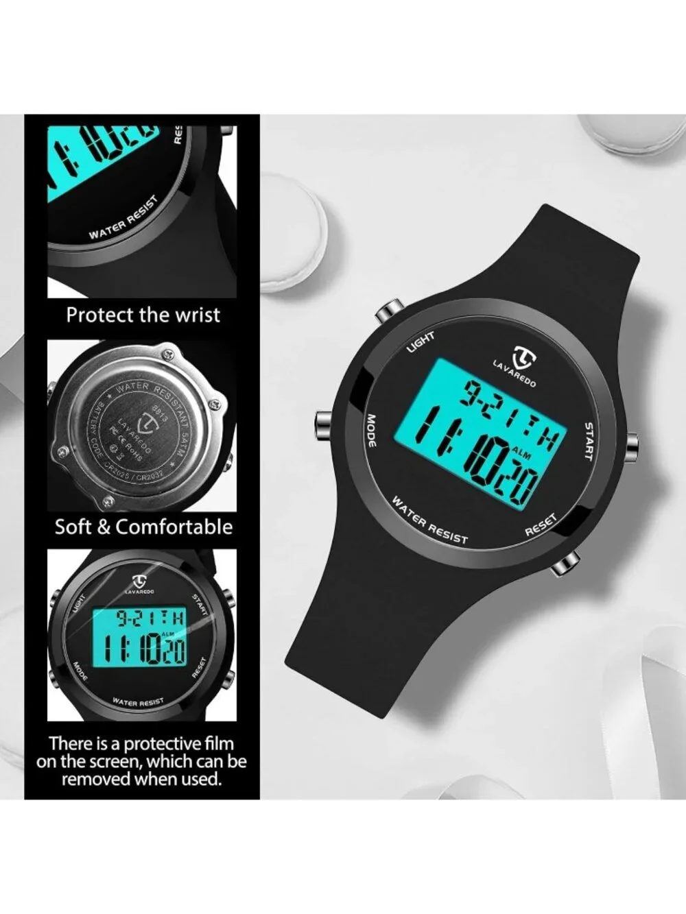 Women's All Black Quartz Chronograph Waterproof Outdoor Sport Digital Watch